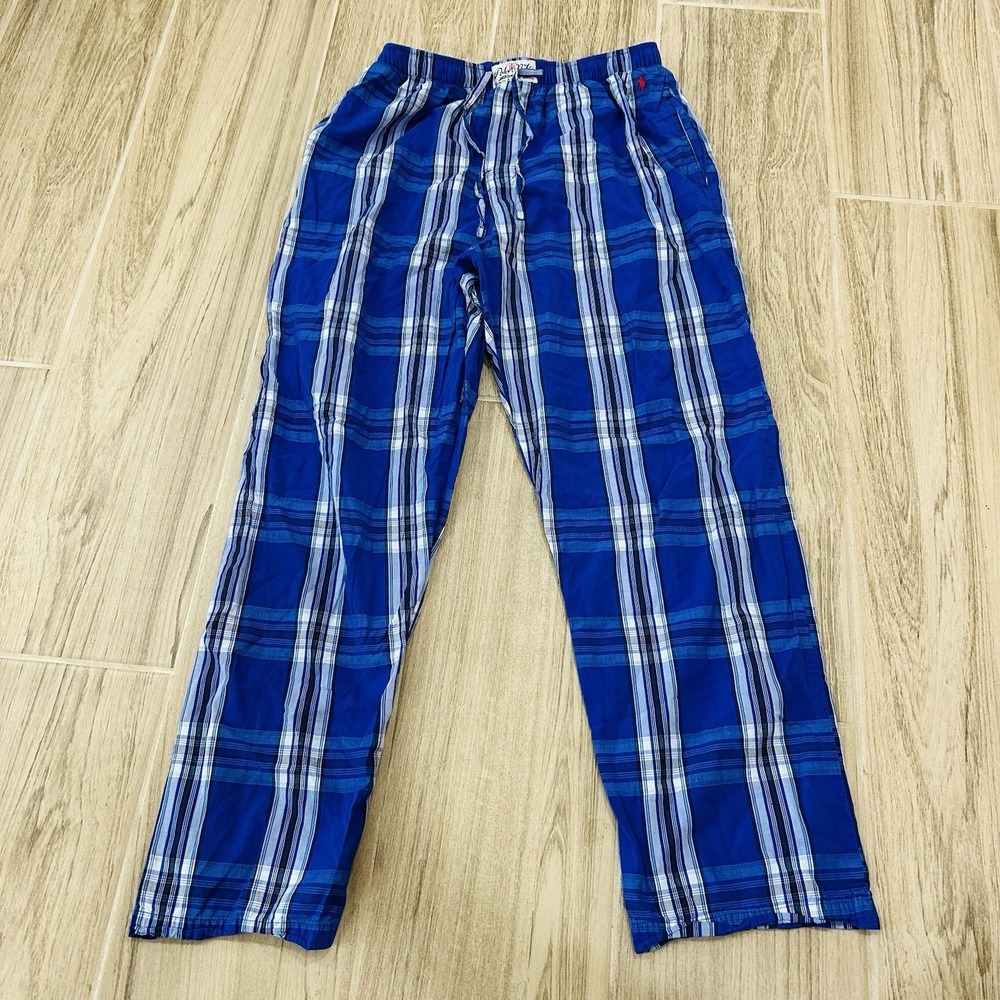 Polo Ralph Lauren Mens Plaid Pajama Pants Medium Blue White Bottoms Pockets PJs